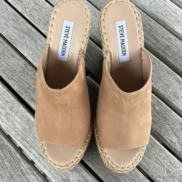 🏖️ STEVE MADDEN Beige Goring Wedge Slip On Leather Rise Shoes Women’s … - Picture 11 of 14